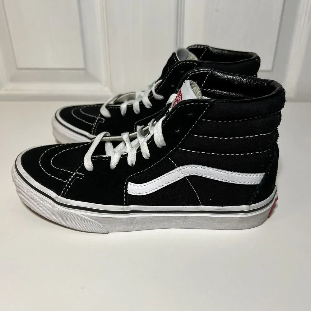 Vans SK8 Hi Kids High Top Black White Suede Skateboarding Sneakers 721356‎ Sz 3